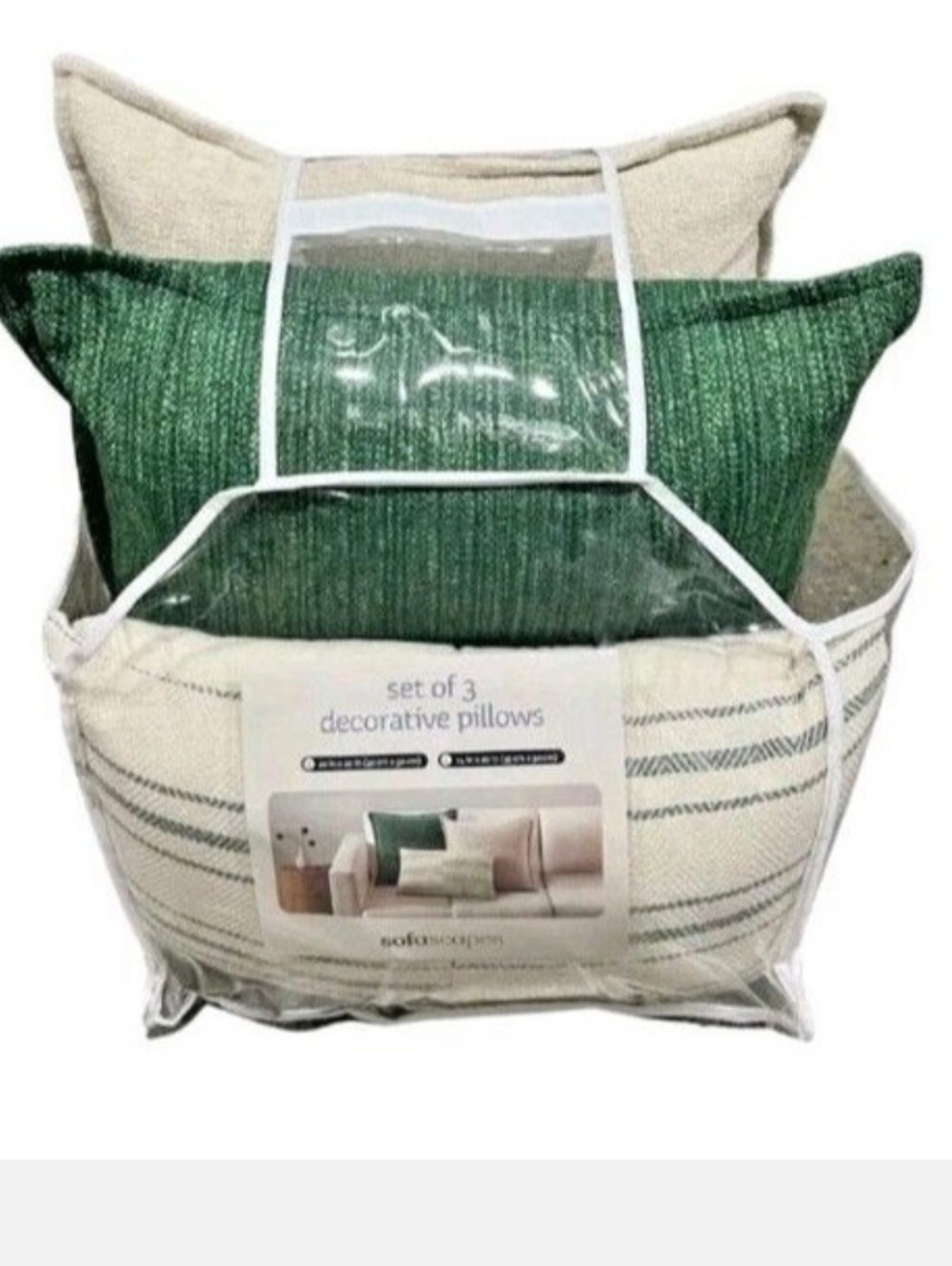 Sofascapes Decorative Pillow Set of 3 - Green & Beige AccentThrow Pillows